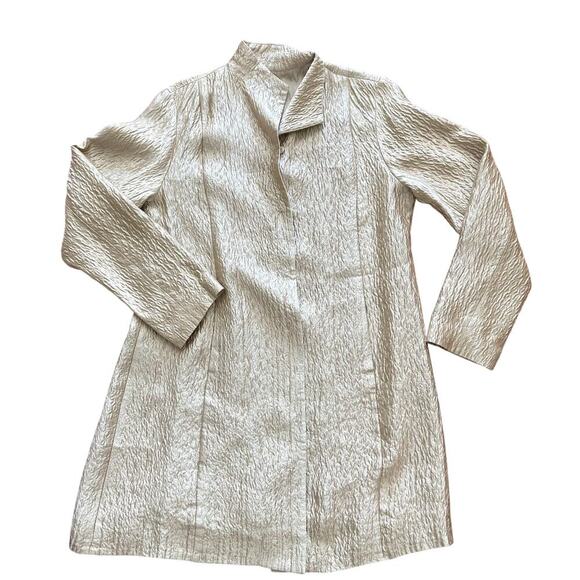 Eileen Fisher Silk Blend Duster Jacket in Textured Neutral Gold  – S - Picture 1 of 11